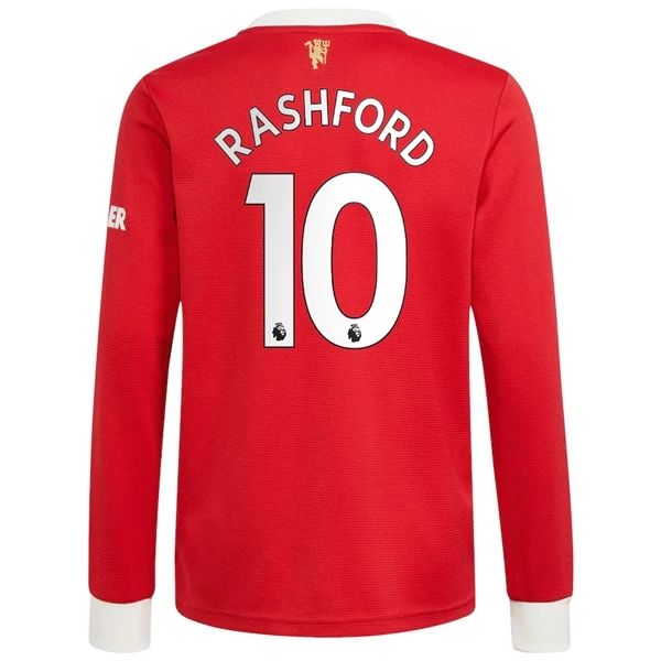 Camisola Manchester United Marcus Rashford 10 1º Equipamento 2021 2022 – Manga Comprida
