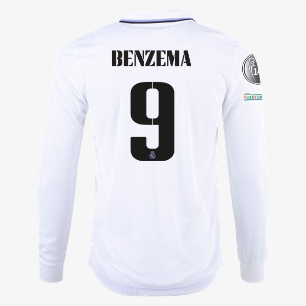 Camisola Real Madrid Karim Benzema 9 1º Equipamento 2022 2023 – Manga Comprida